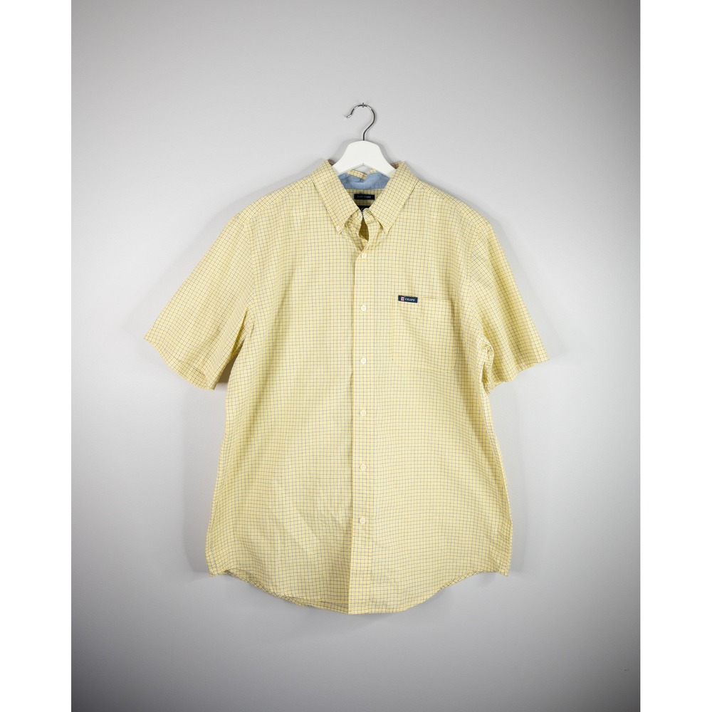 Chaps Button Down Shirt Mens‎ Large Yellow Check Short Sleeve Easy Care